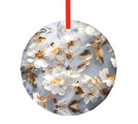 Questo ciondolo rotondo in vetro dorato con gigli ricamati è perfetto come ornamento per albero di Natale, compleanno