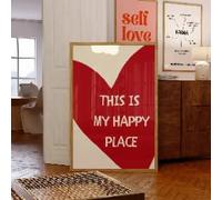 Questo è il mio posto felice, poster artistico con testo a forma di cuore rosso, citazioni, dipinto su tela, moderno, minimalista, decorazione da parete per la casa (20x30 cm/senza cornice).