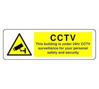 Questo edificio è sotto 24 ore Cctv Surveillance For Your Personal Safety and Security - segnale di sicurezza - 1,2 mm plastica rigida per uso interno/esterno (600 mm x 200 mm) distanza di