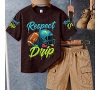 Questo outfit casual è composto da una maglietta marrone a girocollo e pantaloni cargo kaki, con una creativa stampa a forma di casco da football. 6Y,7Y,8Y,9Y,10Y,4Y,5Y,14Y,11Y,12Y,13Y,16Y,15YGrafico,