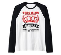 Questo re è Nato a gennaio Uomini Ragazzi Gennaio Compleanno Bday Maglia con Maniche Raglan