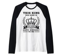 Questo re è Nato a gennaio Uomini Ragazzi Gennaio Compleanno Bday Maglia con Maniche Raglan