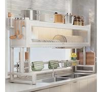 Questo scolapiatti è dotato di un'anta a ribalta e può essere utilizzato come ripiano portaoggetti sul piano di lavoro del lavello della cucina(White,85cm/33.5in)