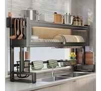 Questo scolapiatti è dotato di un'anta a ribalta e può essere utilizzato come ripiano portaoggetti sul piano di lavoro del lavello della cucina(Black,85cm/33.5in)