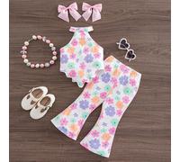 Questo set da 2 pezzi per bambina presenta un elegante e dolce top a canotta lavorato a maglia con motivo a cuori per il giorno di San Valentino e pantaloni a zampa. È adatto per feste di compleanno, 