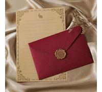 Questo set di cancelleria e buste durevole include una busta bordeaux, un foglio di carta da lettera con motivo a coniglio e un sigillo in cera. La busta in lino spesso è perfetta per lettere d'amore 