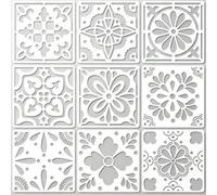 Questo set di nove modelli da 10x10cm presenta eleganti e raffinati disegni a motivi floreali. Questi modelli riutilizzabili mostrano contorni simmetrici di rami sinuosi abbinati a un attraente layout