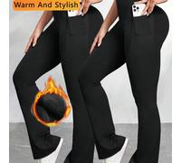 Questo set di pantaloni a zampa di elefante alla moda per l'inverno presenta un design in vita alta, con un rivestimento interno caldo che ha un effetto snellente e lifting, non ingombrante ma elastic