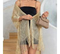 Questo set di scialle e sciarpa con nappe lucide, uno scialle da abito da festa abbinato a una sciarpa leggera come accessorio, adatto per feste e abbigliamento da vacanza. Colore unicoPoliestere