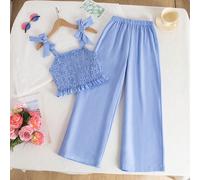 Questo set è composto da due pezzi: un gilet corto con fiocchi sulle spalle e una vestibilità aderente, oltre a pantaloni a gamba dritta morbidi con vita elastica. Questo outfit è perfetto per le raga