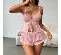 Questo set rosa da donna con bordi in pizzo è romantico e sexy, perfetto per feste o abbinamenti di outfit stagionali. È realizzato in una miscela di materiali lavorati a maglia e in pizzo, con un fio