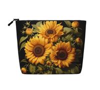 Questo singolo strato con il girasole giallo stampato borsa cosmetica presenta un design categorizzato per riporre i vostri strumenti di scrittura forniture d'arte e piccoli oggetti di uso quotidiano