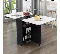 Questo Tavolo da Pranzo Pieghevole è Dotato di 6 Ruote, è allungabile e Pieghevole, ha 2 Ripiani Aperti e Gambe Pieghevoli. Adatto per Lavorare, studiare e pranzare, risparmia Spazio (Nero +