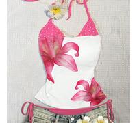 Questo top canottiera da donna rosso con motivo floreale 2 in 1 è sexy e pieno di stile Y2K, adatto per occasioni come isole, spiagge, vacanze, festival musicali e feste. L,M,S,XL,XSBlocchi di colore,