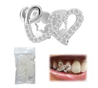 Quesuc 1 Pezzo Gioiello Dentale Orecchini Per Denti Doppio Cuore Zirconi Gioielli Dentali Regolabile Rame Decorazione Dentale Per Feste Argent