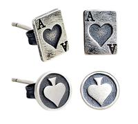 Quesuc 2 Paia Di Orecchini Da Uomo, In Acciaio Inossidabile, Ipoallergenici, Orecchini A Bottone Con Motivi Di Carte Da Gioco (Asso Di Quadri, Asso Di Picche)