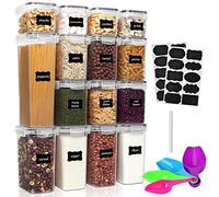Queta 15Pcs Contenitori Alimentari per Cereali Plastica Cucina Organizer con Coperchio Contenitori Ermetici con Etichette e Cucchiai Utilizzato per la Conservazione di Pasta Cereali Muesli Farina