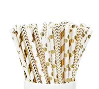 Queta Cannucce di carta Cannuccia dorata 100 pezzi di cannucce riutilizzabili, perfette per matrimoni cocktail party Feste di compleanno e occasioni
