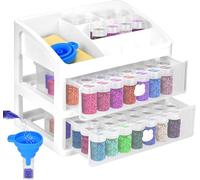 Queta Contenitori per accessori per pittura con diamanti, 2 cassetti con 96 scomparti per bottiglie di perline e scaffale per strumenti per pittura con diamanti, scatola per pittura con imbuto, ricamo