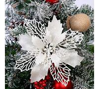 Queta Fiori per Ornamenti per Alberi di Natale, 12 Pezzi di Fiori Artificiali per Decorazioni per Alberi di Natale, ghirlande per Feste di Matrimonio Fai da Te Diametro 6,3 Pollici (Bianco)