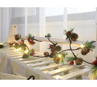 Queta Ghirlanda natalizia decorativa, ghirlanda di pino di Natale, in rame, con coni, bacche artificiali per porte, scale, caminetti, ghirlande natalizie (3 m, 30 LED)