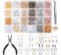 Queta Set di 2490 ganci per orecchini con pinza e pinzette per la creazione di gioielli e orecchini, 6 colori