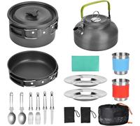 Queta Set di utensili da cucina da campeggio, padella da campeggio, in acciaio inox, portatile e leggera, pentole posate per esterni, picnic, escursionismo, campeggio all'aria aperta