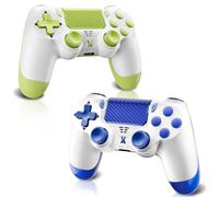 Quevati Wireless Controller for PS-4, Controller Wireless for Pro/Slim/PC, Bluetooth Gamepad Joystick with Dual Vibration Touch Panel 3.5mm Audio Jack Six-Axis Upgraded Ergonomic (Blue+Yellow)