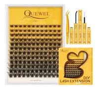 QUEWEL Wimpern Extensions Set 144Pcs Einzelne Wimpern gemischte Längen 8-16 mm, Cluster Lashes mit Wimpernkleber und Wimpernpinzette, natürlicher Look einfaches Selbermachen zu Hause (Mega-KIT-C)