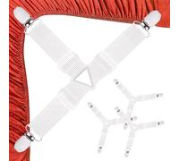 Qufiiry Elastici per Lenzuola, 4 Pezzi Bianco Ferma Lenzuola, Bretelle per Lenzuola Regolabile con Clip, Clip per Lenzuola Triangolar per Lenzuola, Materasso, Coprimaterassi o Divano