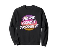 Qui arriva Trouble 1980s Stile Colorato Casual Rad Felpa