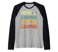 Qui Camping Divertente Fuoco da Campeggio All'aperto Maglia con Maniche Raglan