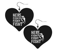 Qui Fishy Fishy Fishy Orecchini in pelle per le donne Ciondola l'orecchino con ciondolo a forma di cuore con gancio Regali per ragazza adulta