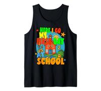 QUI GO IL MIO PRIMO GIORNO A SCUOLA felice studente inizio scuola Canotta