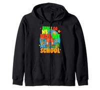 QUI GO IL MIO PRIMO GIORNO A SCUOLA felice studente inizio scuola Felpa con Cappuccio