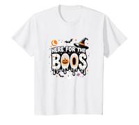 Qui per i Boos: Spooky Halloween Party Fun Maglietta, Bambini, Bianco, 10 Anni