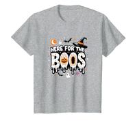 Qui per i Boos: Spooky Halloween Party Fun Maglietta, Bambini, Grigio Melange, 8 Anni