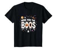 Qui per i Boos: Spooky Halloween Party Fun Maglietta, Bambini, Nero, 4 Anni