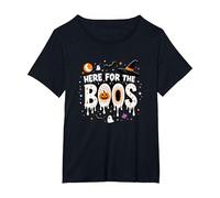 Qui per i Boos: Spooky Halloween Party Fun Maglietta, Donna Plus-Size, Nero, 6X