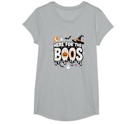 Qui per i Boos: Spooky Halloween Party Fun Maglietta, Ragazze, Grigio Melange, L