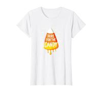 Qui per Il cercatore di Caramelle di Halloween Maglietta, Donna, Bianco, L