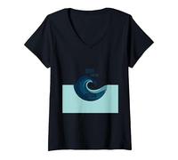Qui per l'oceano: Surfer's Paradise Wave Maglietta con Collo a V, Donna, Nero, L