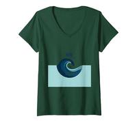 Qui per l'oceano: Surfer's Paradise Wave Maglietta con Collo a V, Donna, Verde Foresta, XXL