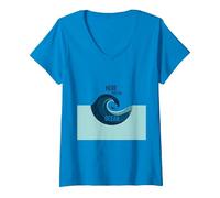 Qui per l'oceano: Surfer's Paradise Wave Maglietta con Collo a V, Donna, Zaffiro, L