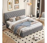 Quiaviank Letto matrimoniale imbottito 180 x 200 cm con 2 cassetti e spazio sotto il letto, letto idraulico con rete a doghe per camera da letto, camera degli ospiti, senza materasso, velluto
