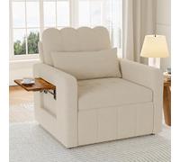 Quiaviank Poltrona letto 3 in 1 con schienale regolabile, beige | Poltrona Singola con Cuscino Tasca Laterale 5 Livelli Tavolino Laterale Pieghevole Ciniglia per Soggiorno Camera da Letto