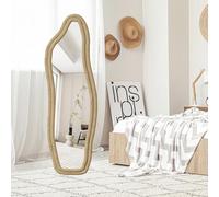 Quiaviank Specchio intero con cornice in alluminio, vetro temperato, curvo, da appendere, inclinabile, per soggiorno, camera da letto, guardaroba (specchio a delfino, giallo, 160 x 50 cm)