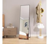 Quiaviank Specchio intero con cornice in alluminio, vetro temperato, specchio rettangolare da appendere, inclinabile, per soggiorno, camera da letto, guardaroba, 140 x 40 cm