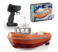 Quibuilds Rimorchiatore elettrico radiocomandato 1/72, 2,4 GHz, 8 km/h, distanza di 50 m, allarme automatico a bassa potenza/sopra il volo, ideale per giocare sul fiume, sul lago e sul mare, avventure