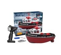 Quibuilds Rimorchiatore elettrico radiocomandato 1/72, 2,4 GHz, 8 km/h, distanza di 50 m, allarme automatico a bassa potenza/sopra il volo, ideale per giocare sul fiume, sul lago e sul mare, avventure